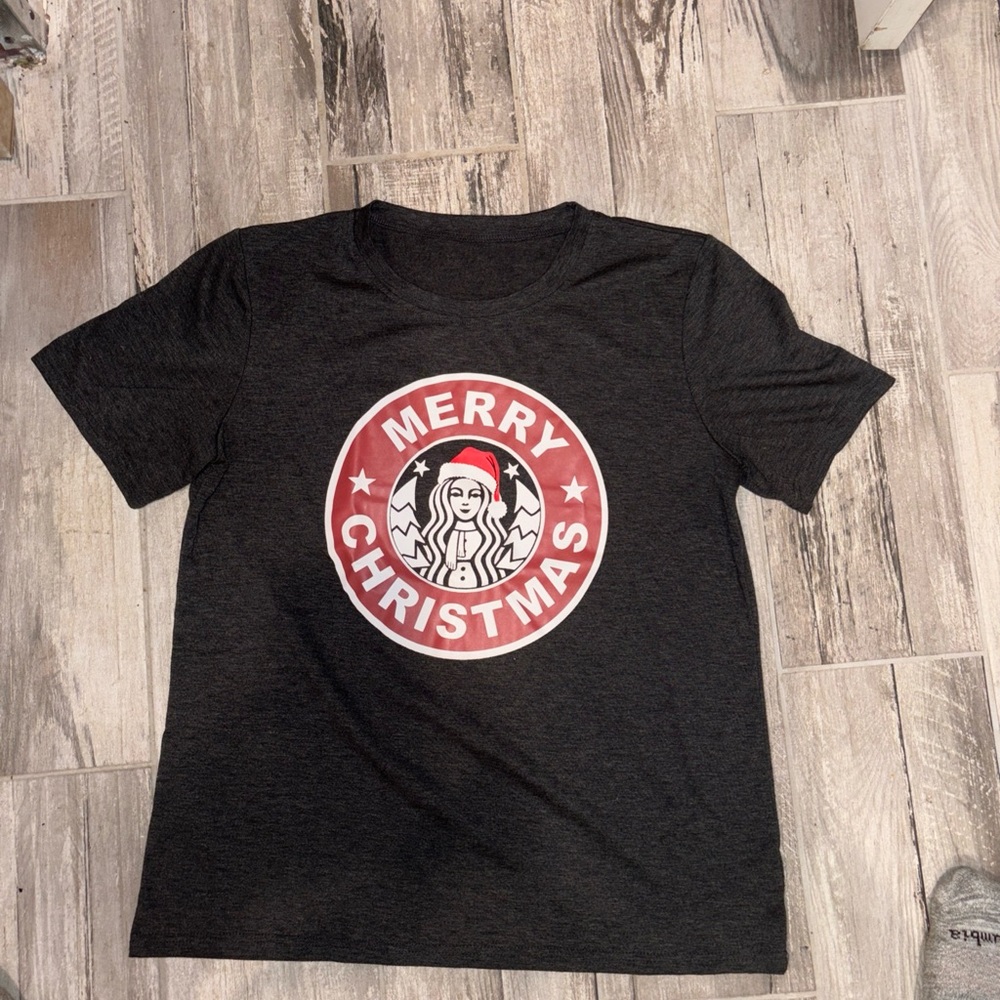 Starbucks coffee shop Merry Christmas  T-Shirt - Black size large holiday tee